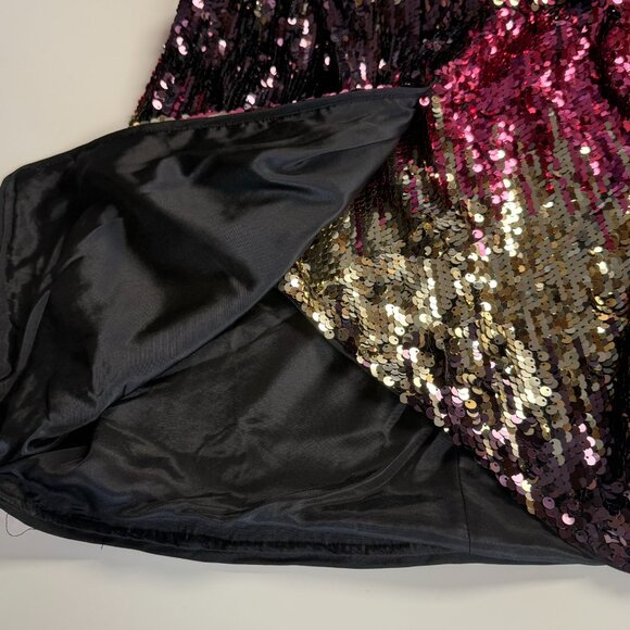 ASOS Sequin Faux Wrap Mini Skirt Black Gold Pink Purple Size 4 - Picture 4 of 11